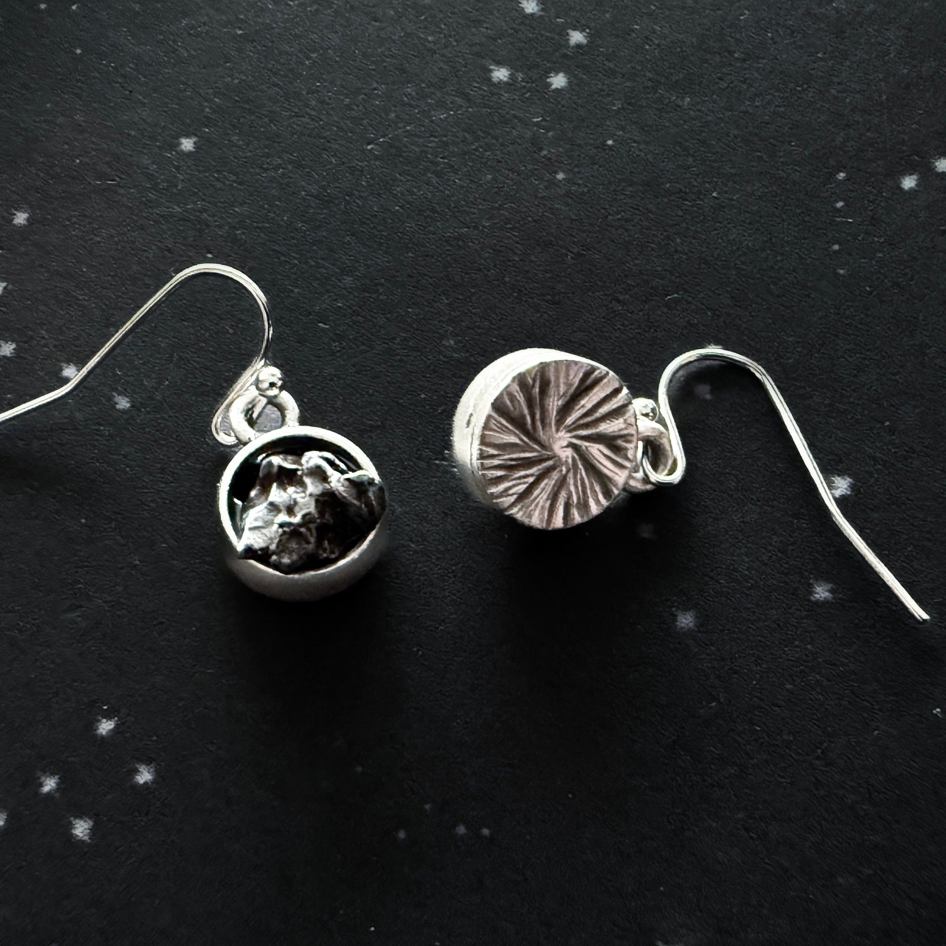 Small Round Raw Meteorite Dangle or Stud Earrings