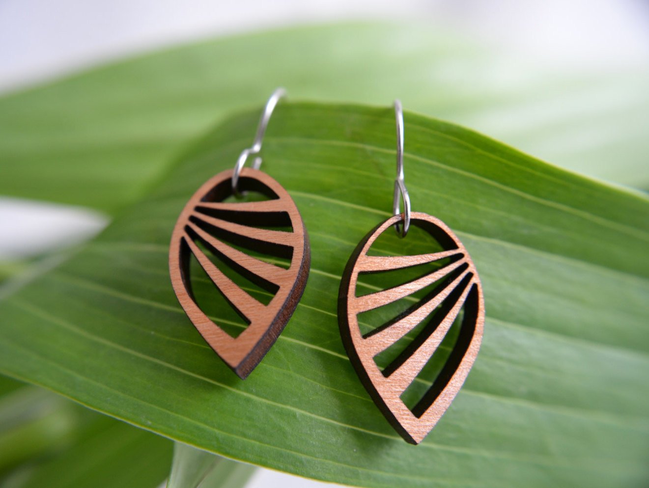 Wing Earrings in cherry wood